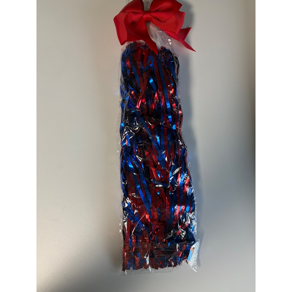Red Blue Metallic Cheerleading Pom Poms Pair Baton Handle Kids Youth Spirit Gear
